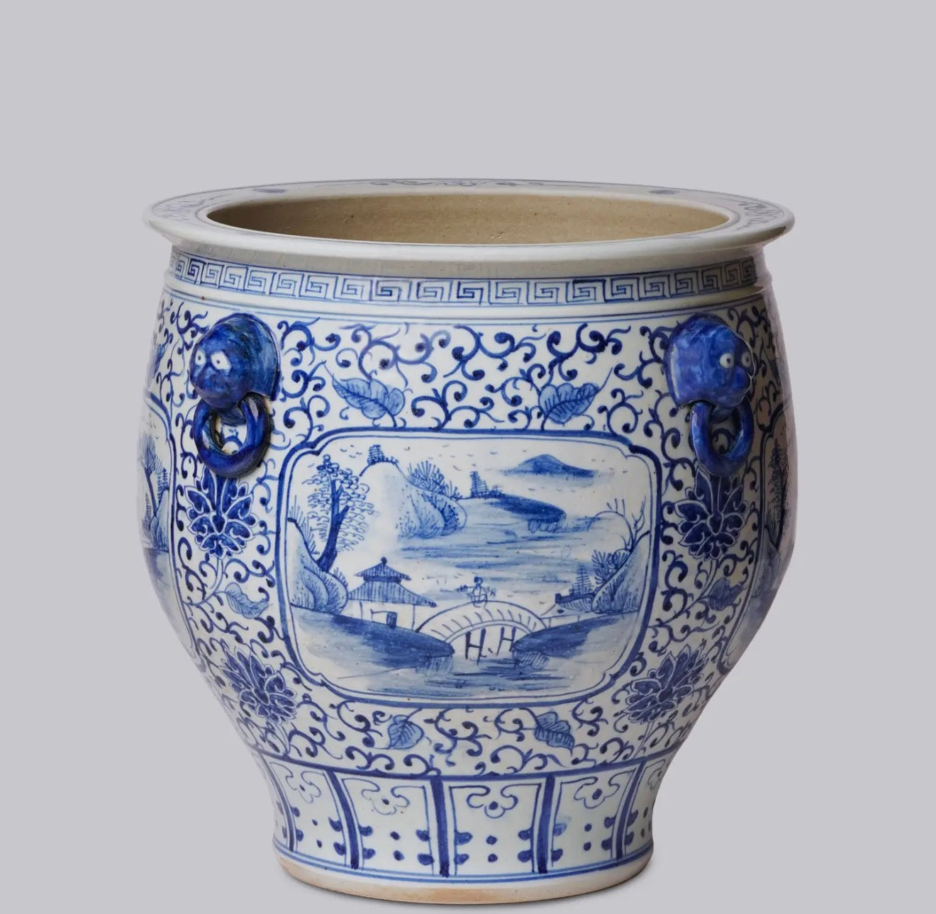 Blue and White Landscape Porcelain Planter