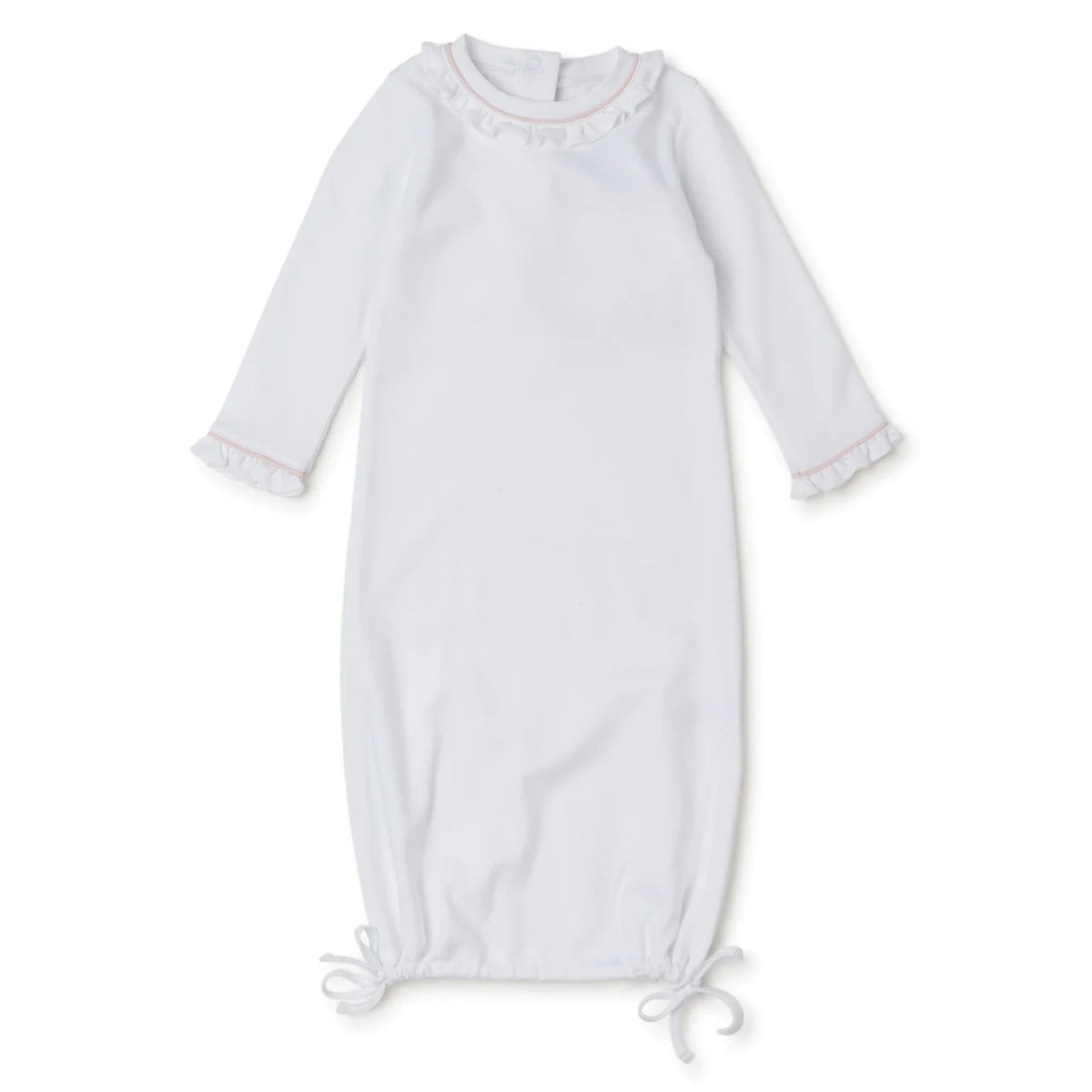GEORGIA PIMA COTTON DAYGOWN FOR GIRLS - WHITE WITH LIGHT PINK PIPING