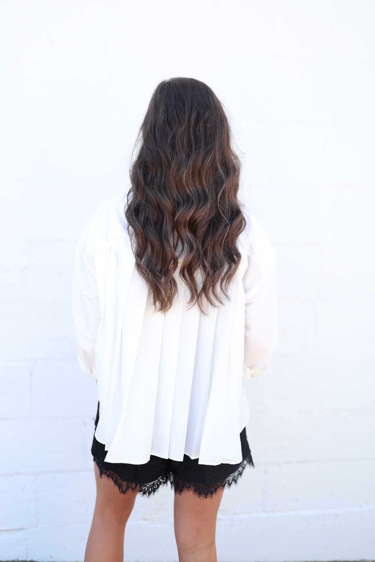 White Pleated Button Down