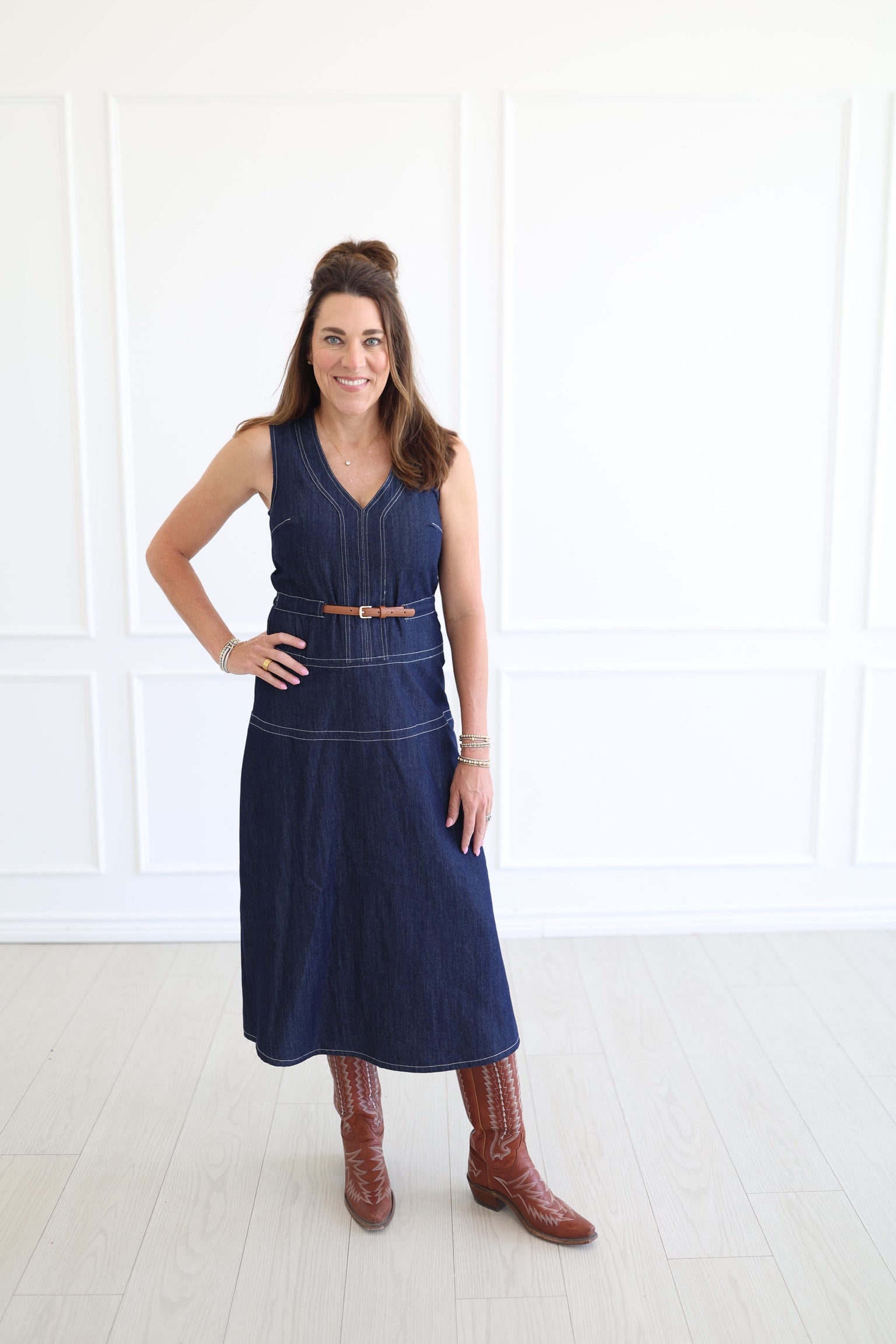 Delaney Denim Contrast Stitch Dress
