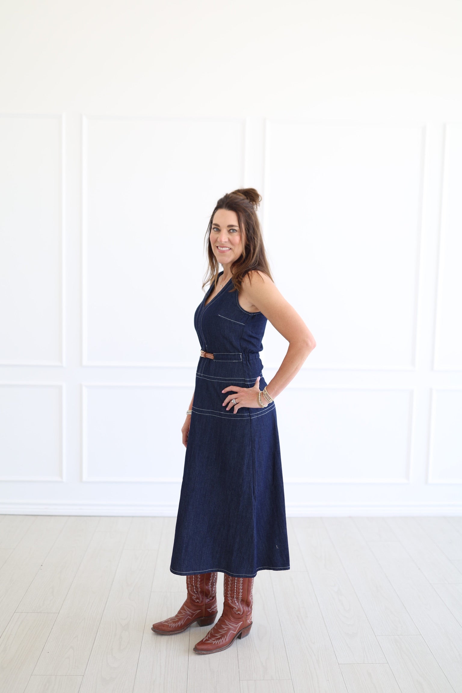 Delaney Denim Contrast Stitch Dress