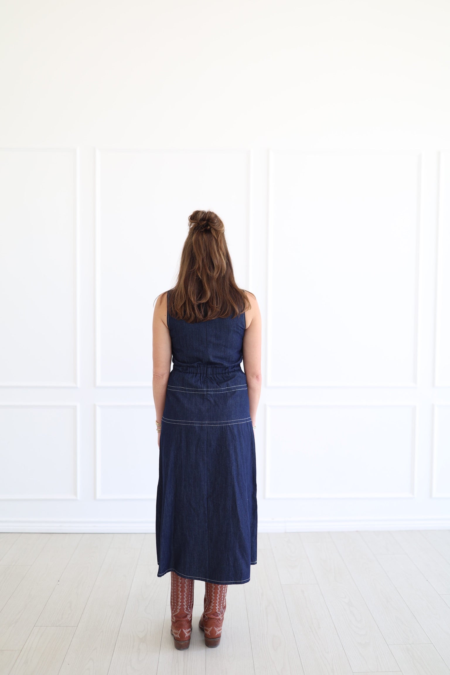 Delaney Denim Contrast Stitch Dress