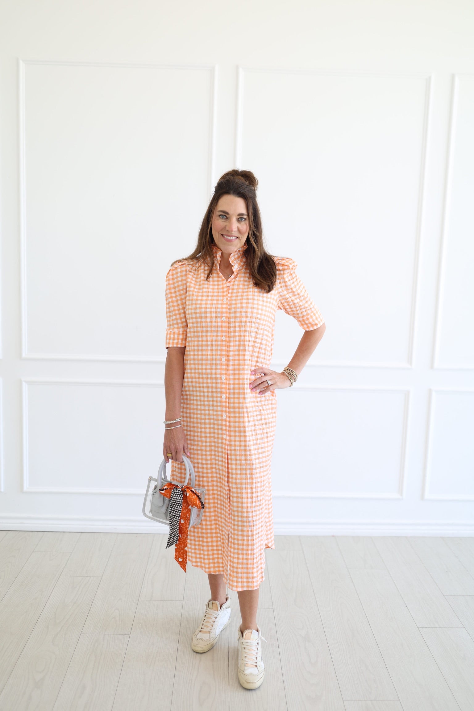 Orange Nina Gingham Dress