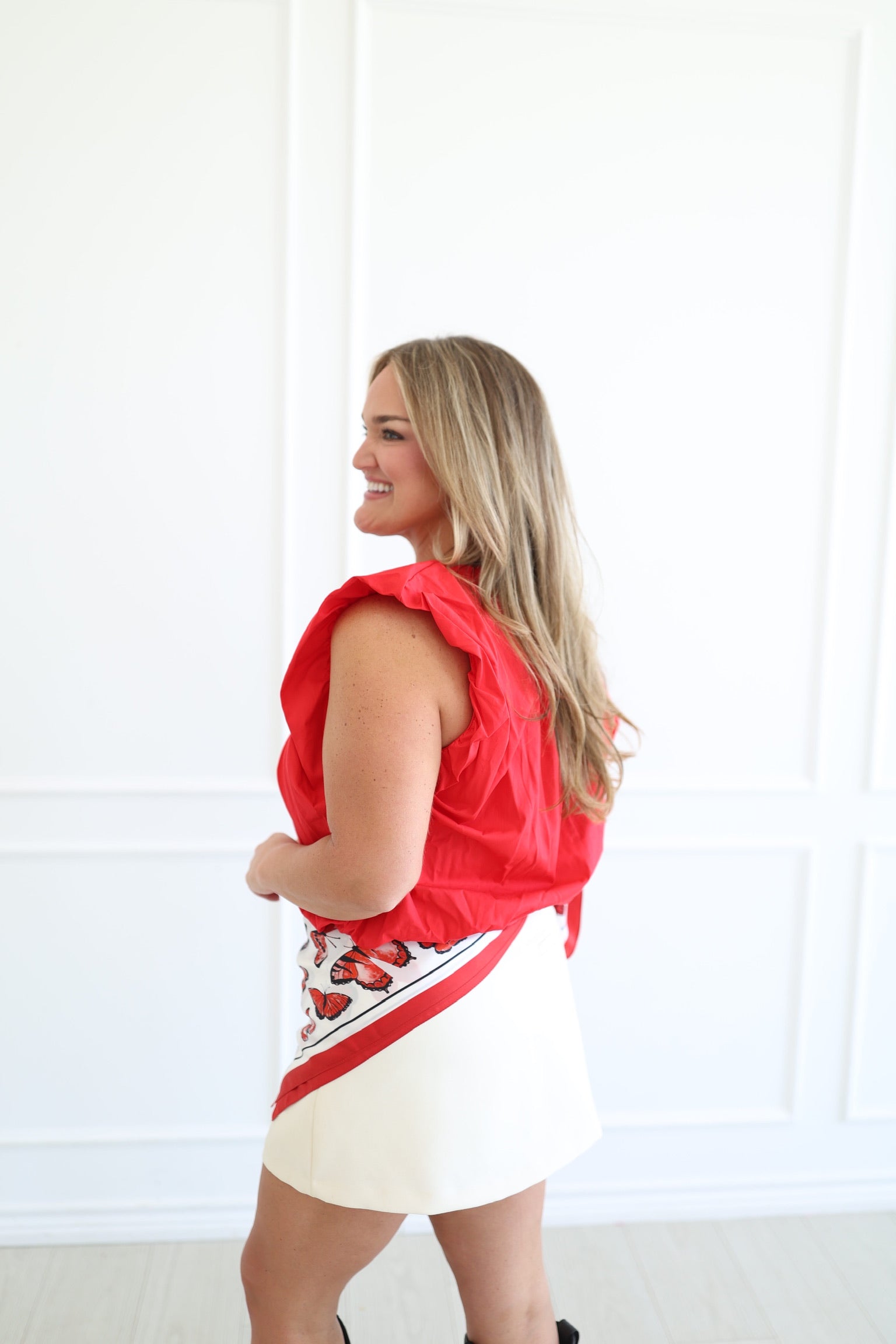 Red Poplin Bubble Top