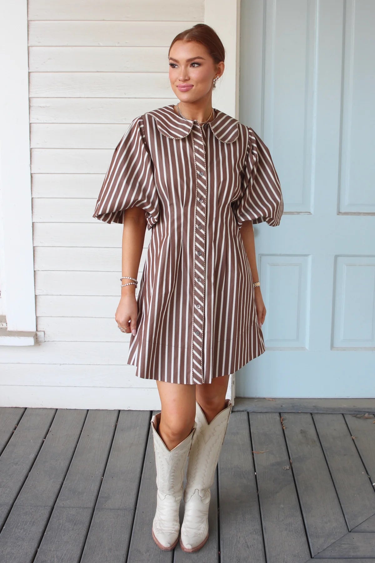 Stripe Scallop Shirt Dress