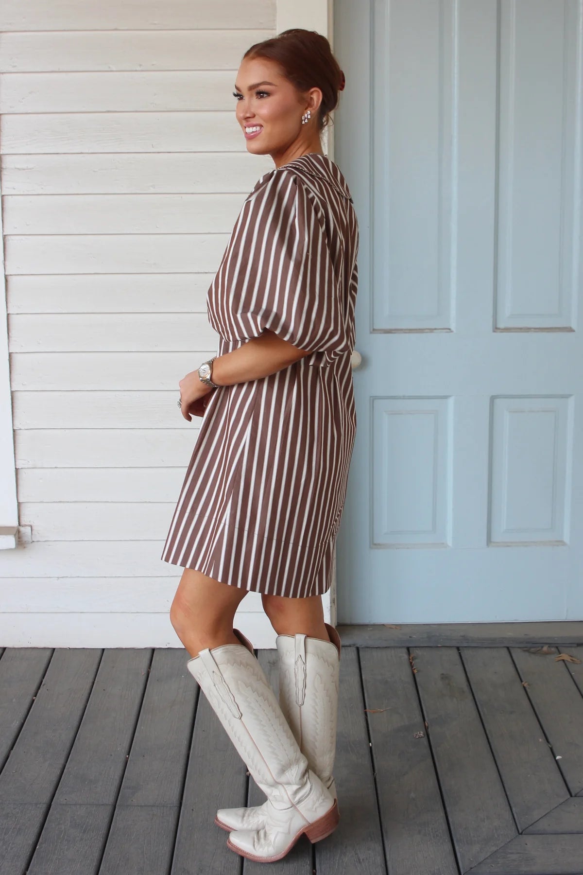 Stripe Scallop Shirt Dress