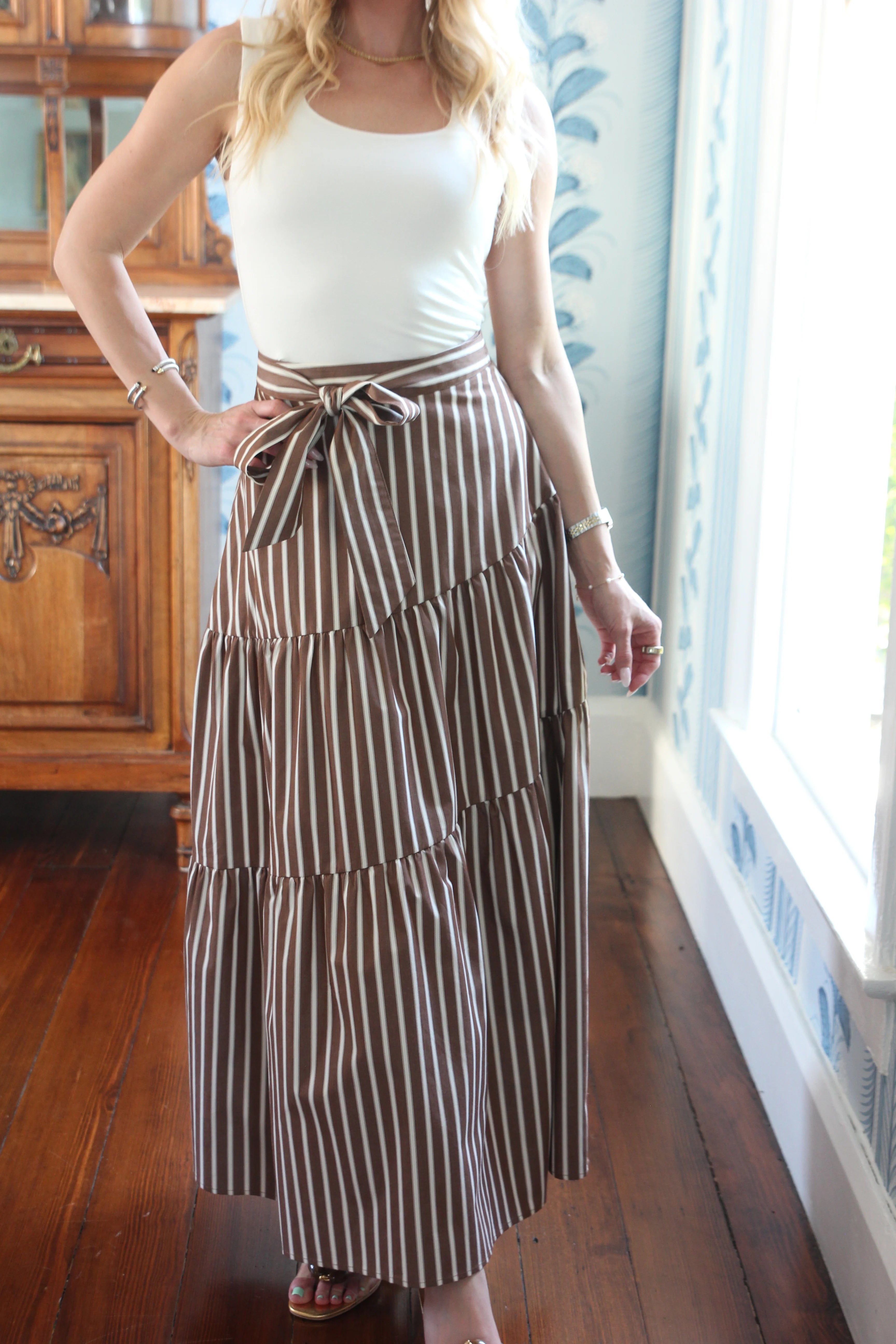 Striped Tie Maxi Skirt