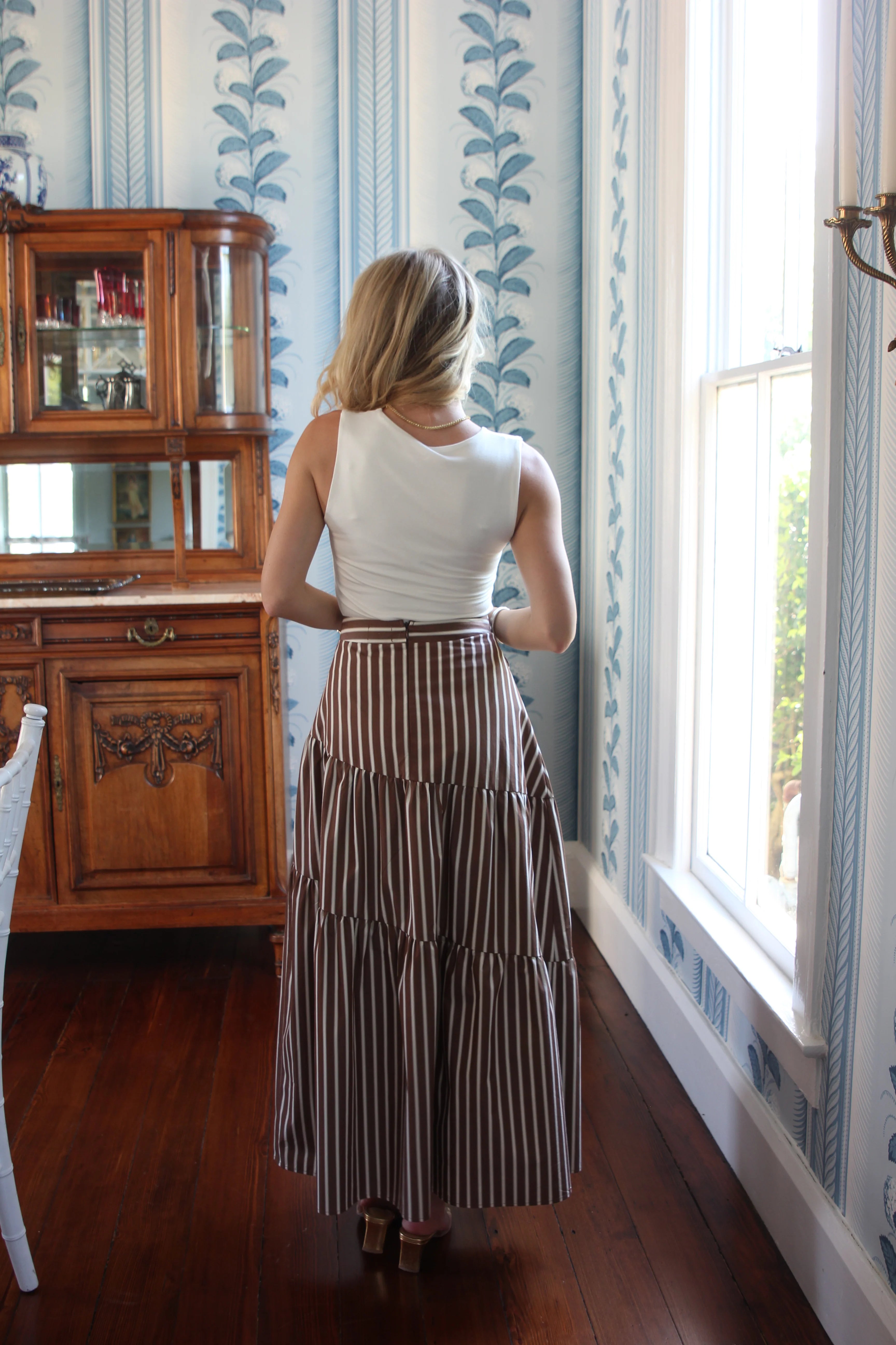 Striped Tie Maxi Skirt