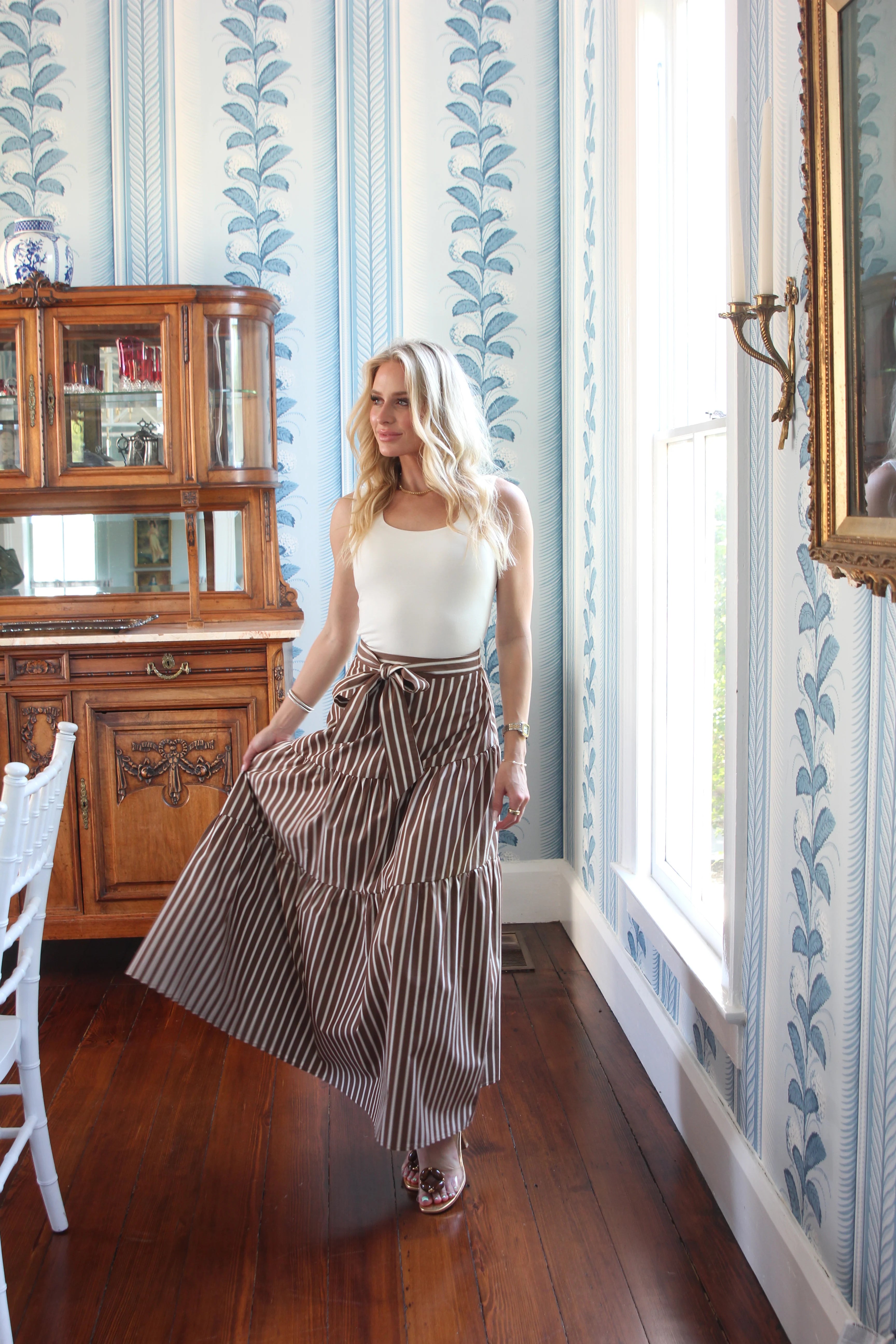 Striped Tie Maxi Skirt