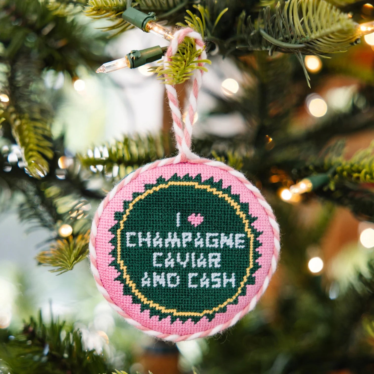 Caviar and Cash Needlepoint Ornament