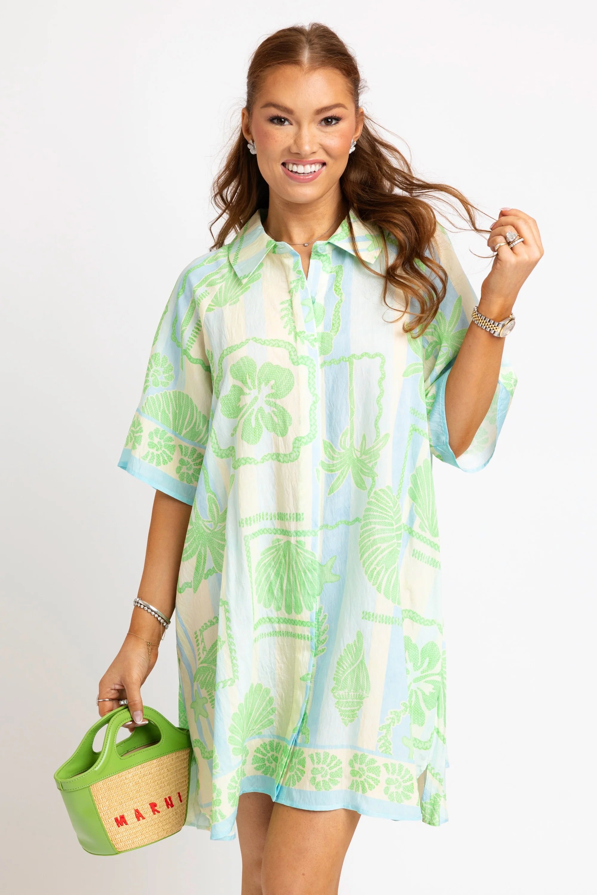 Seashell Stripe Shirt Dress