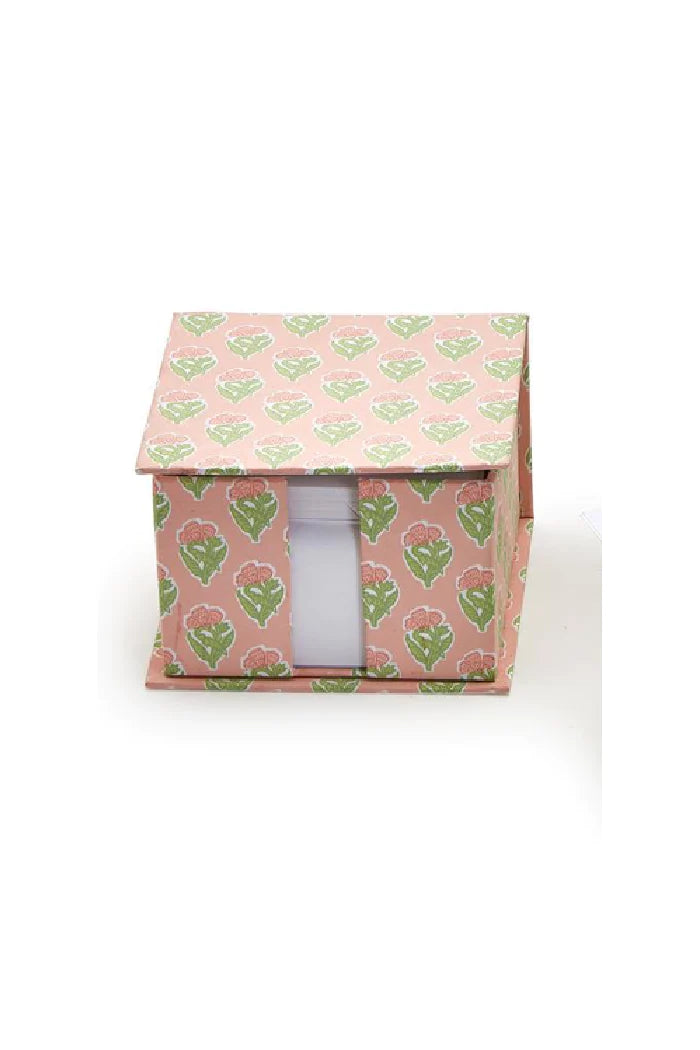 Floral Block Print Note Paper Caddy with Pencil