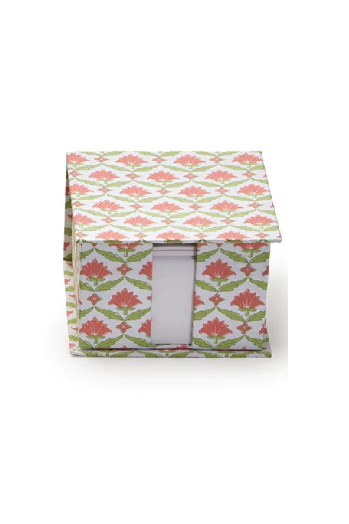 Floral Block Print Note Paper Caddy with Pencil