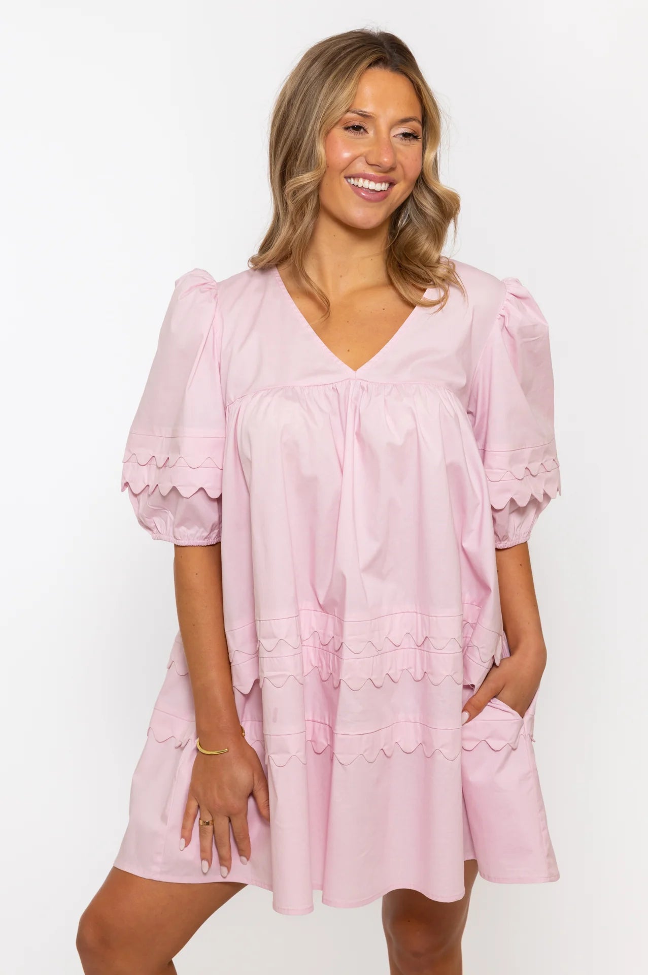 Karlie Pink Scalloped Dress
