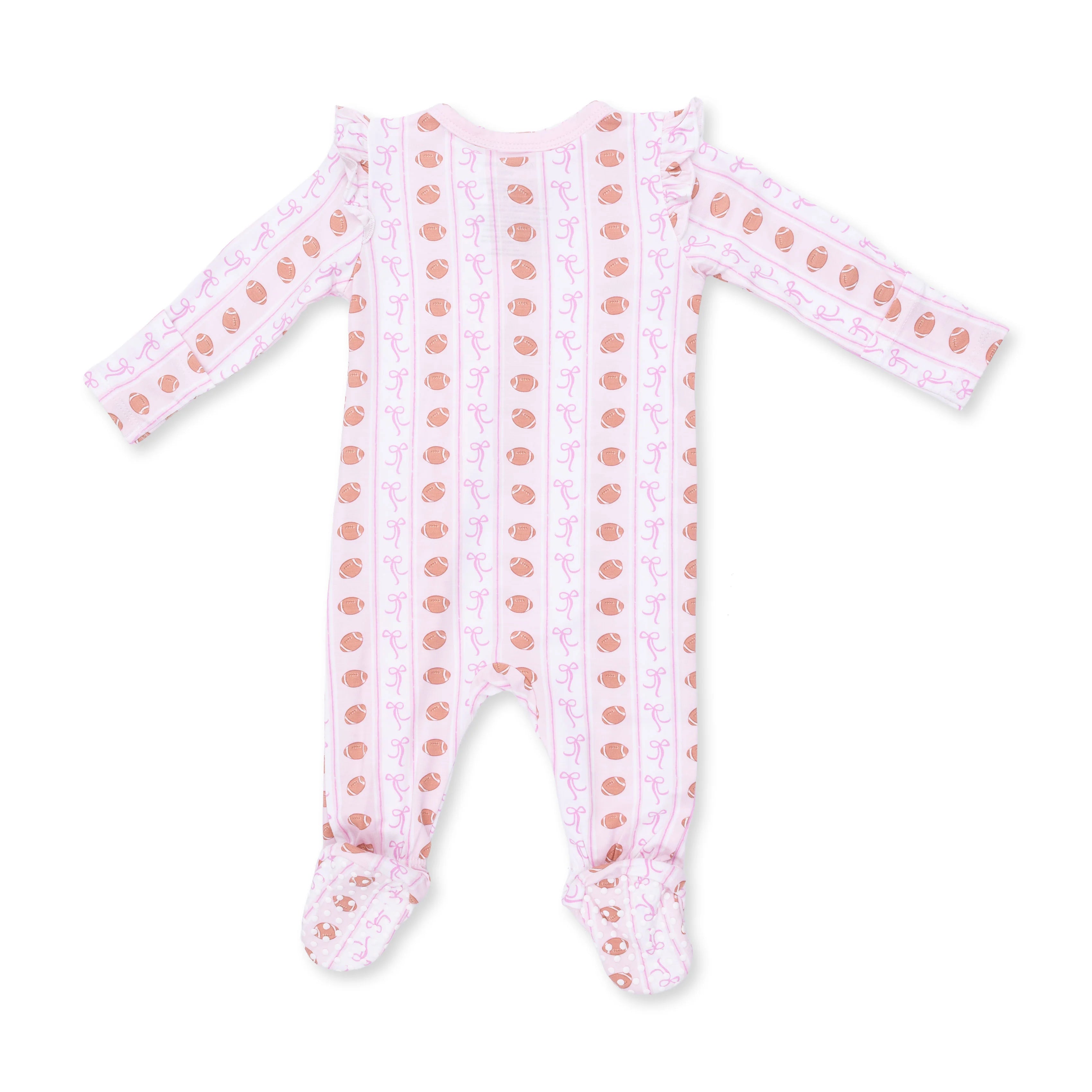 Football Bow Stripe Ruffle Sleeve Zipper Footie