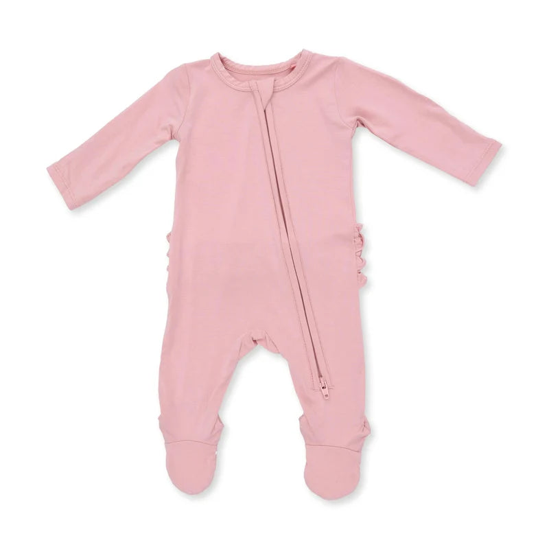 Mellow Rose Ruffle Zipper Footie