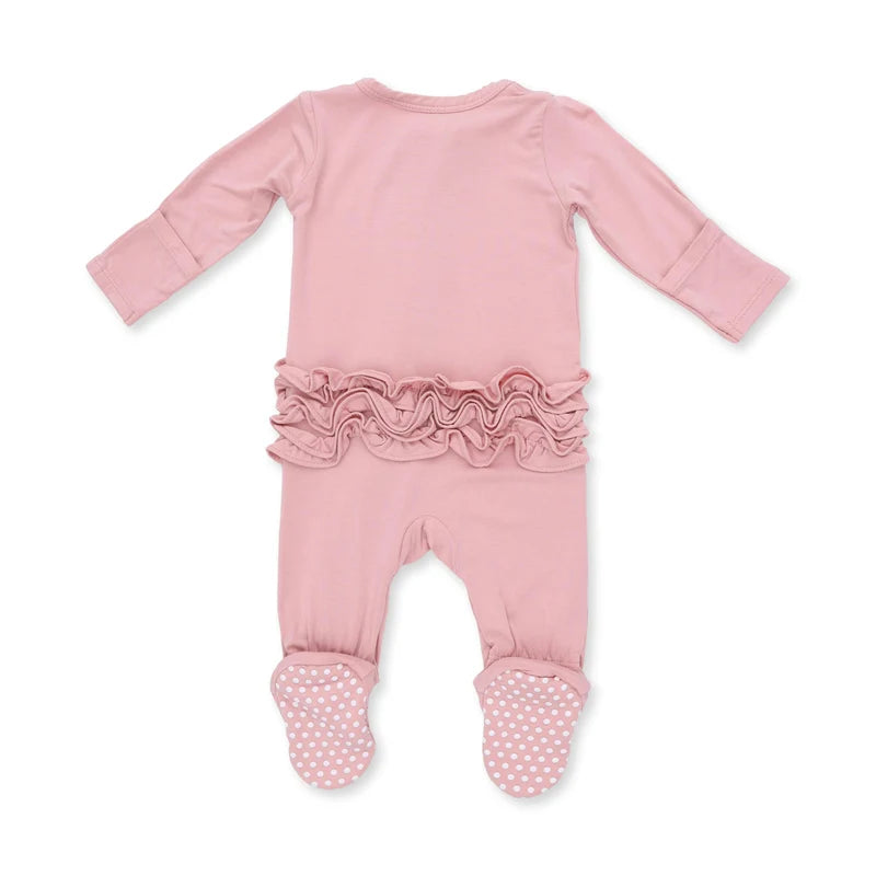 Mellow Rose Ruffle Zipper Footie