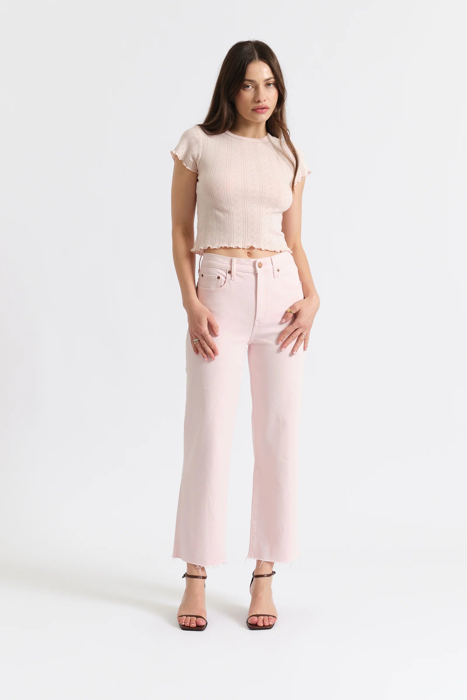 Pleaser High Rise Wide Ankle Pink Jeans