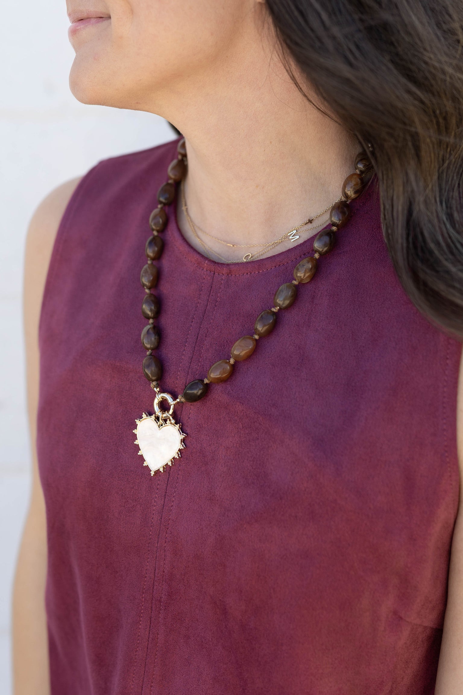 Chocolate Heart Beaded Necklace