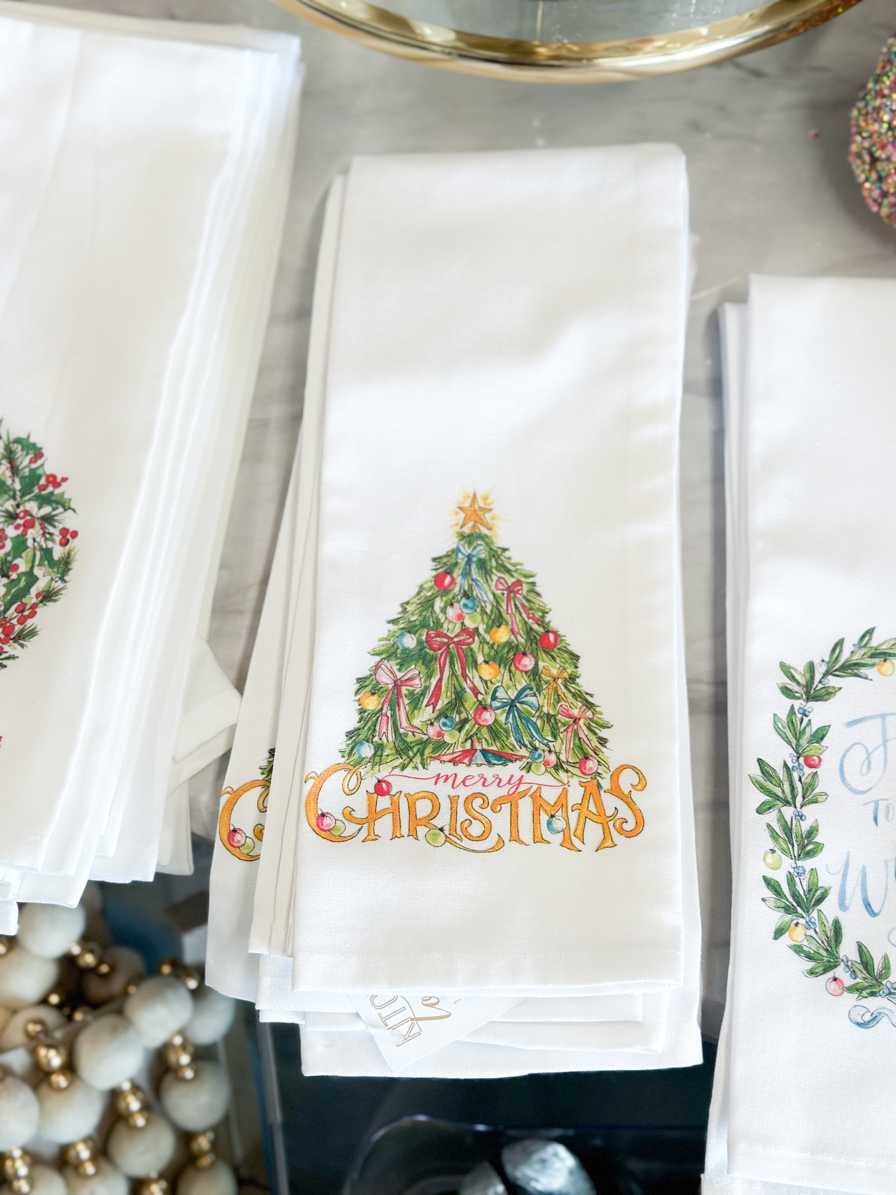 Merry Christmas Tree Ornaments Kitchen Towel