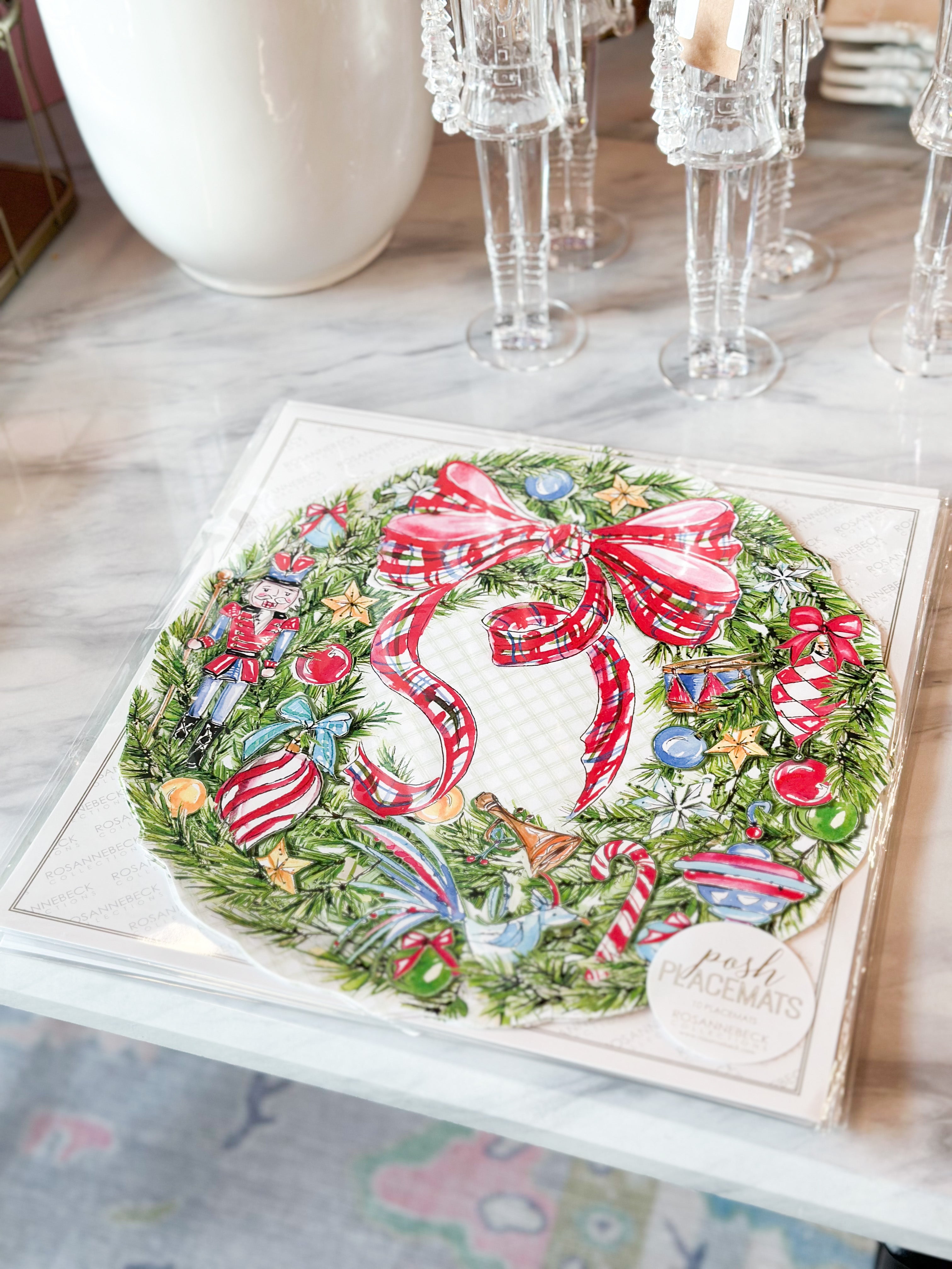 Christmas Wreath with Plaid Bow Placemat