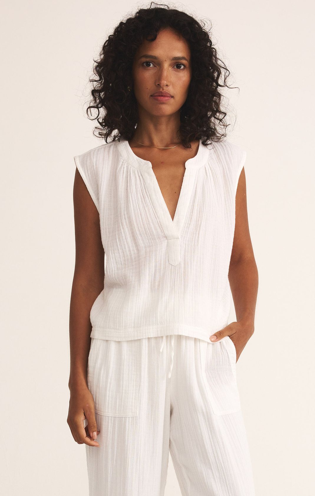 White Cliffside V-Neck Airy Top