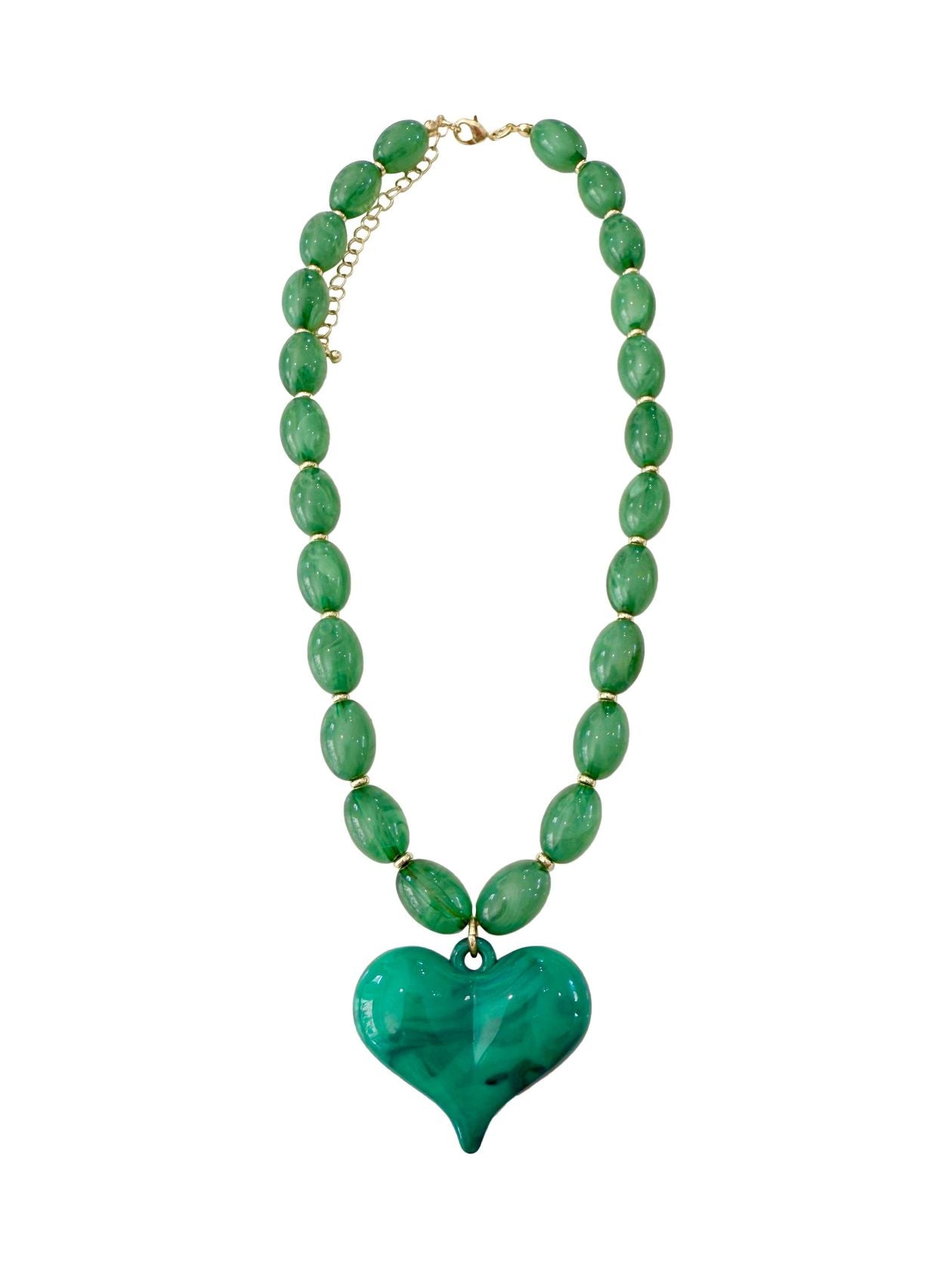 Roxie Green Beaded Necklace W/ Heart Charm