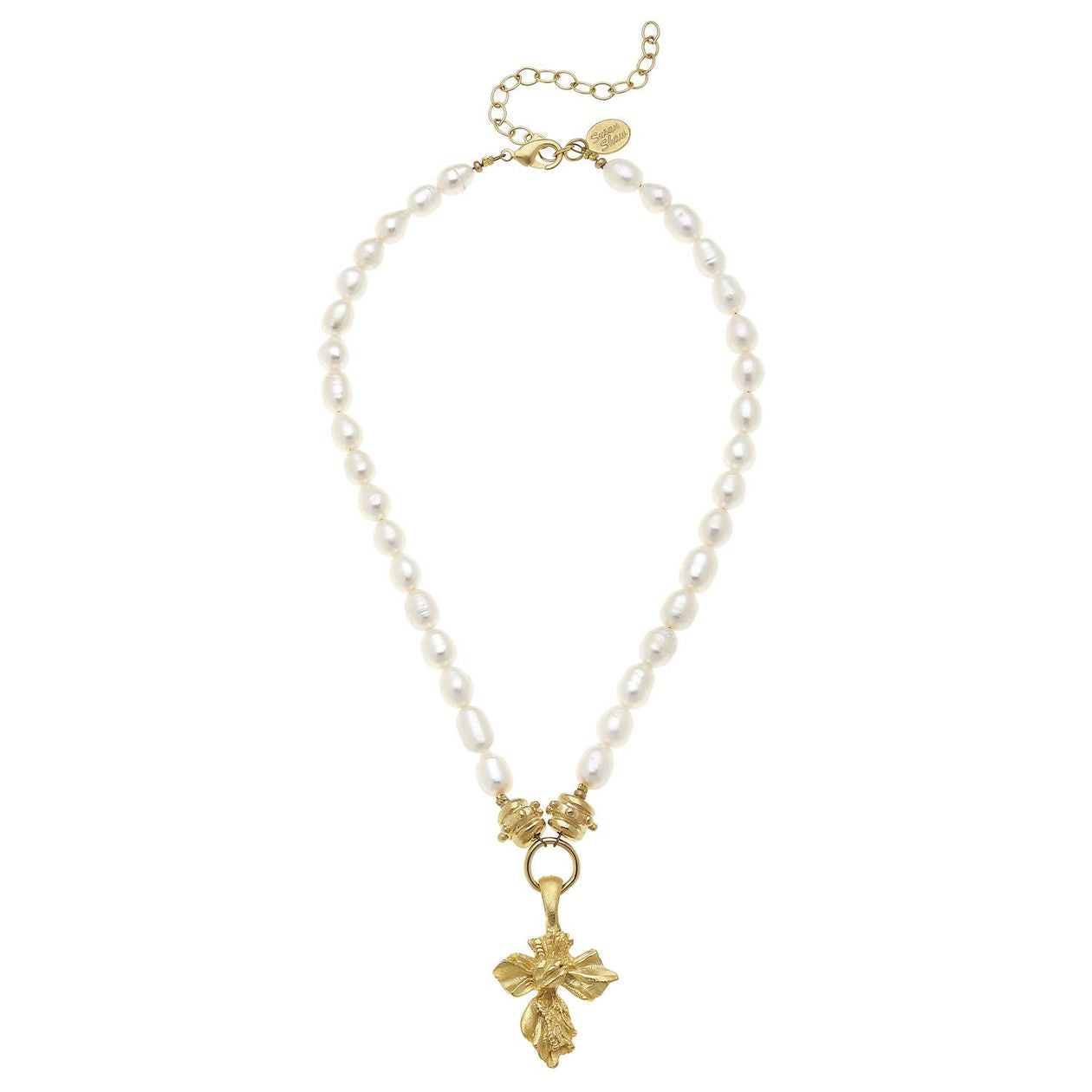 Vintage Cross On Genuine Pearl Necklace