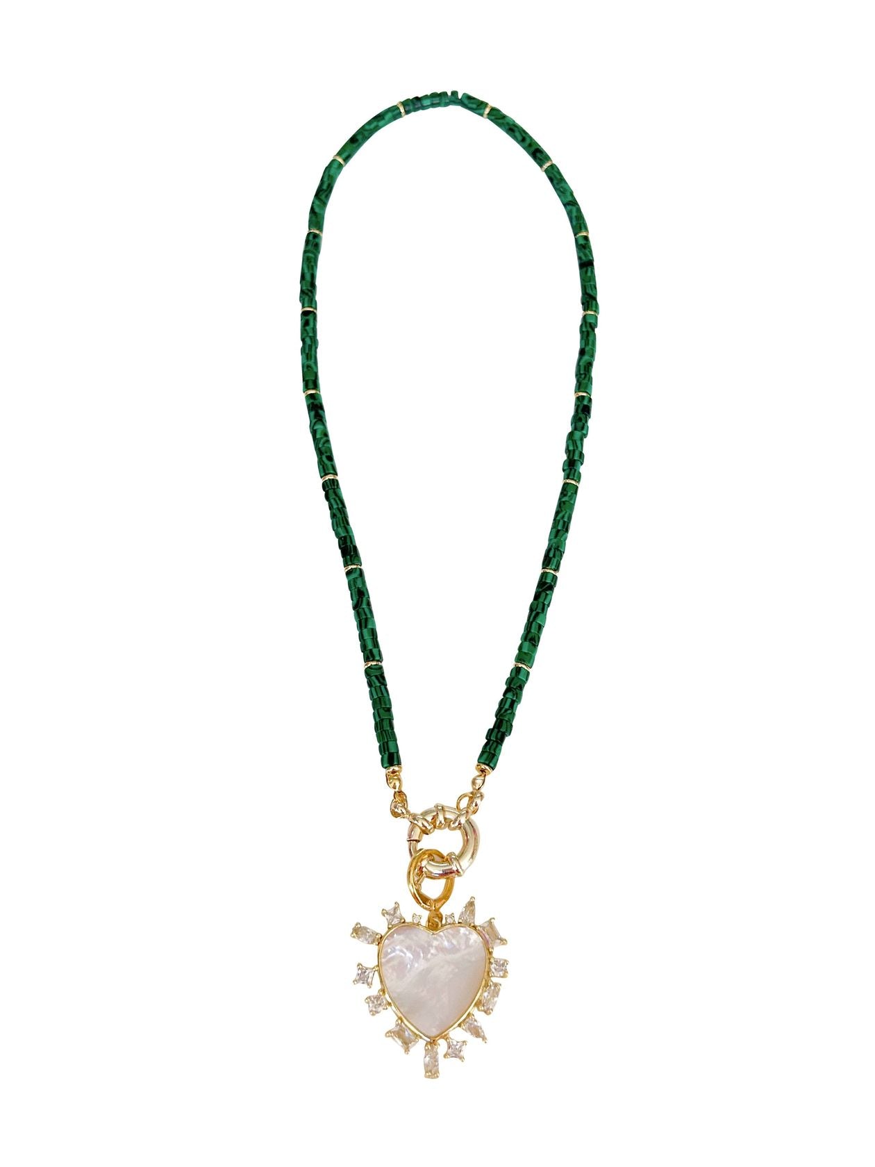 Emmett Green Beaded Necklace W/ Heart Charm