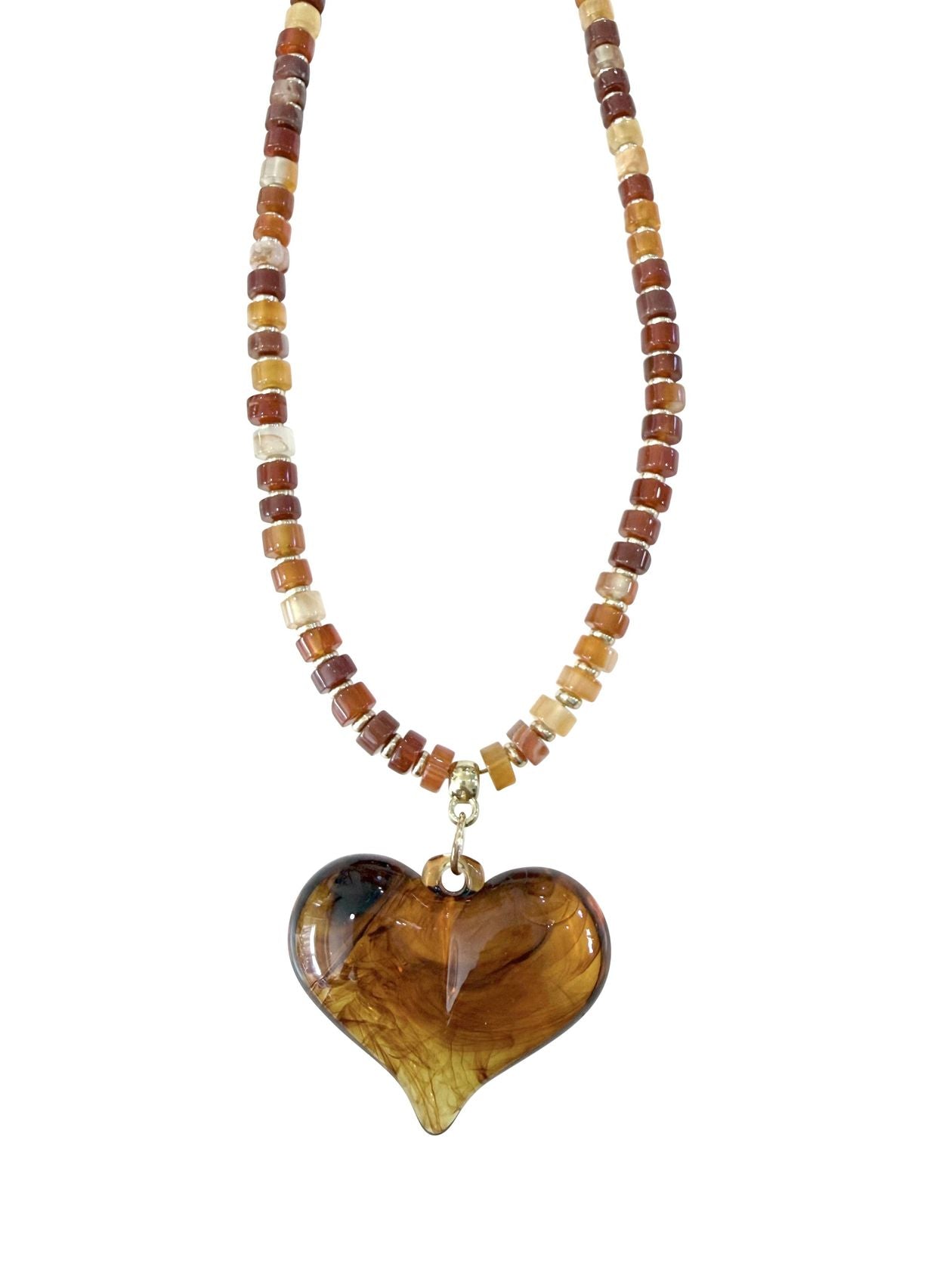 Alanis Tortoise Beaded Necklace W/ Heart Charm