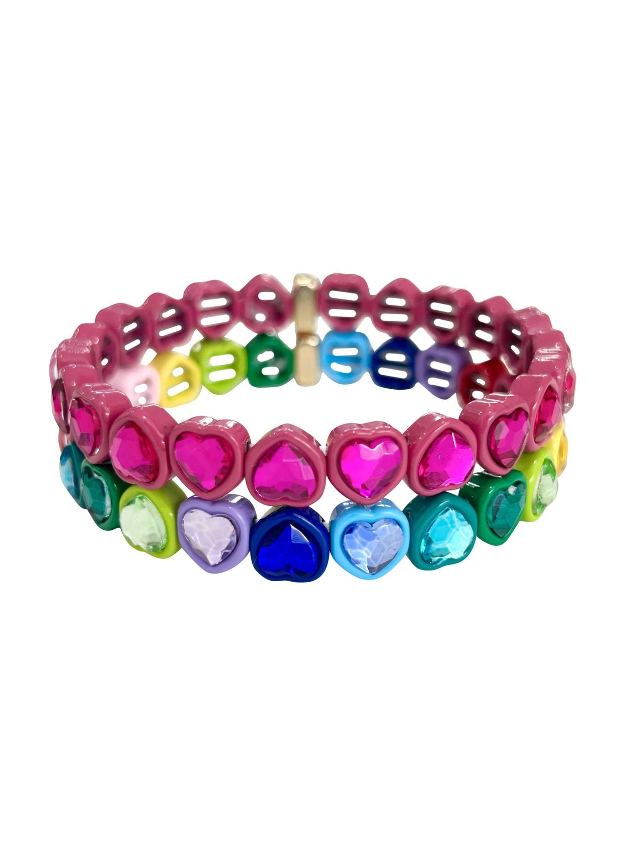 Pink Mix Heart Beaded Bracelet Set