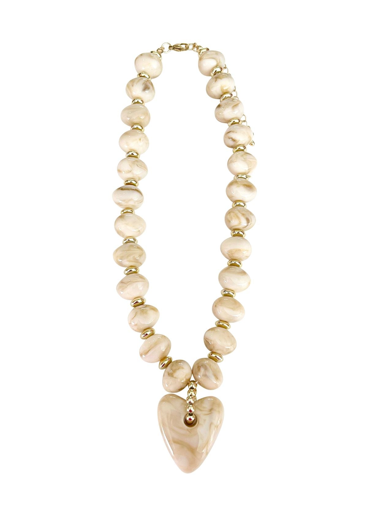 Athens Cream Beaded Necklace with Heart Charm