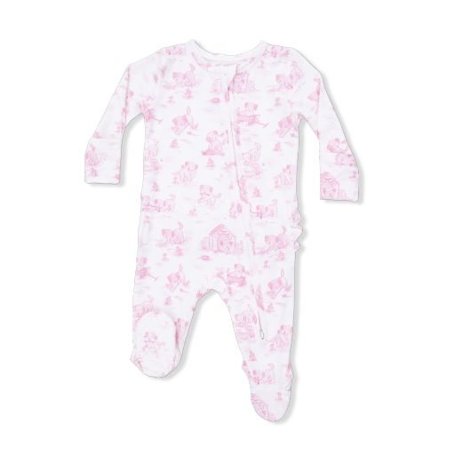 Puppy Toile Pink Ruffle Zipper Footie