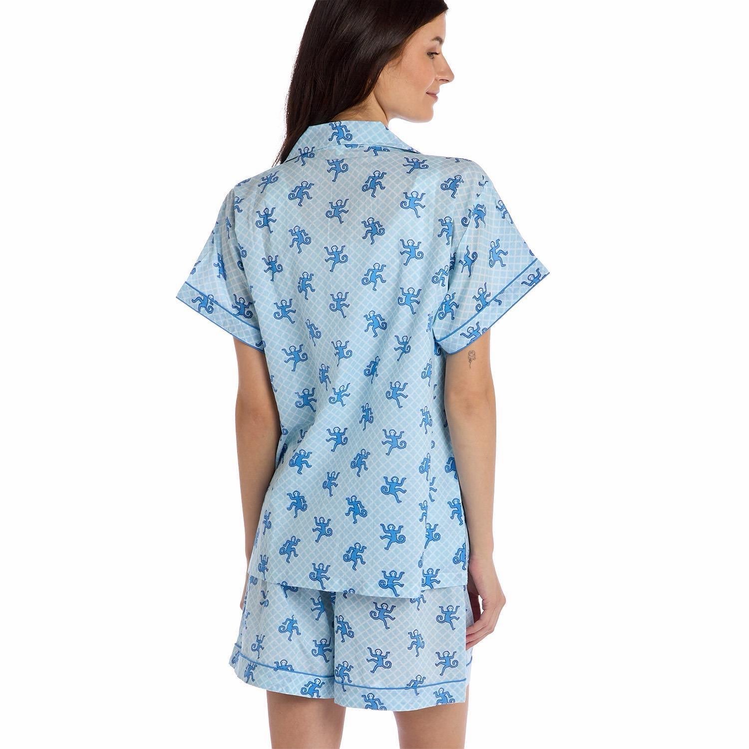 Blue Happy Monkey Cotton Pajama Set