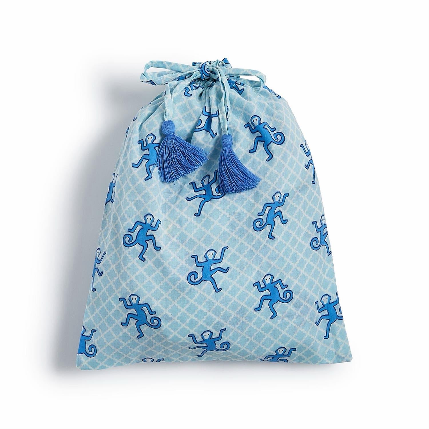Blue Happy Monkey Cotton Pajama Set
