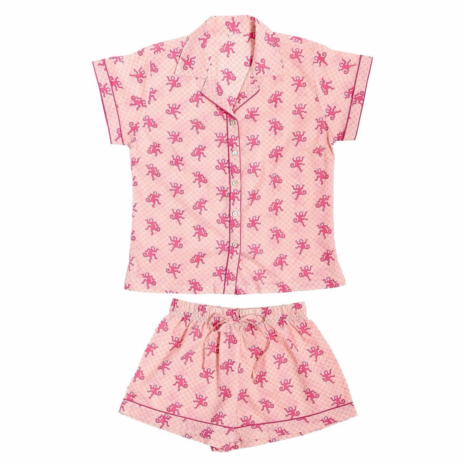 Pink Happy Monkey Cotton Pajama Set