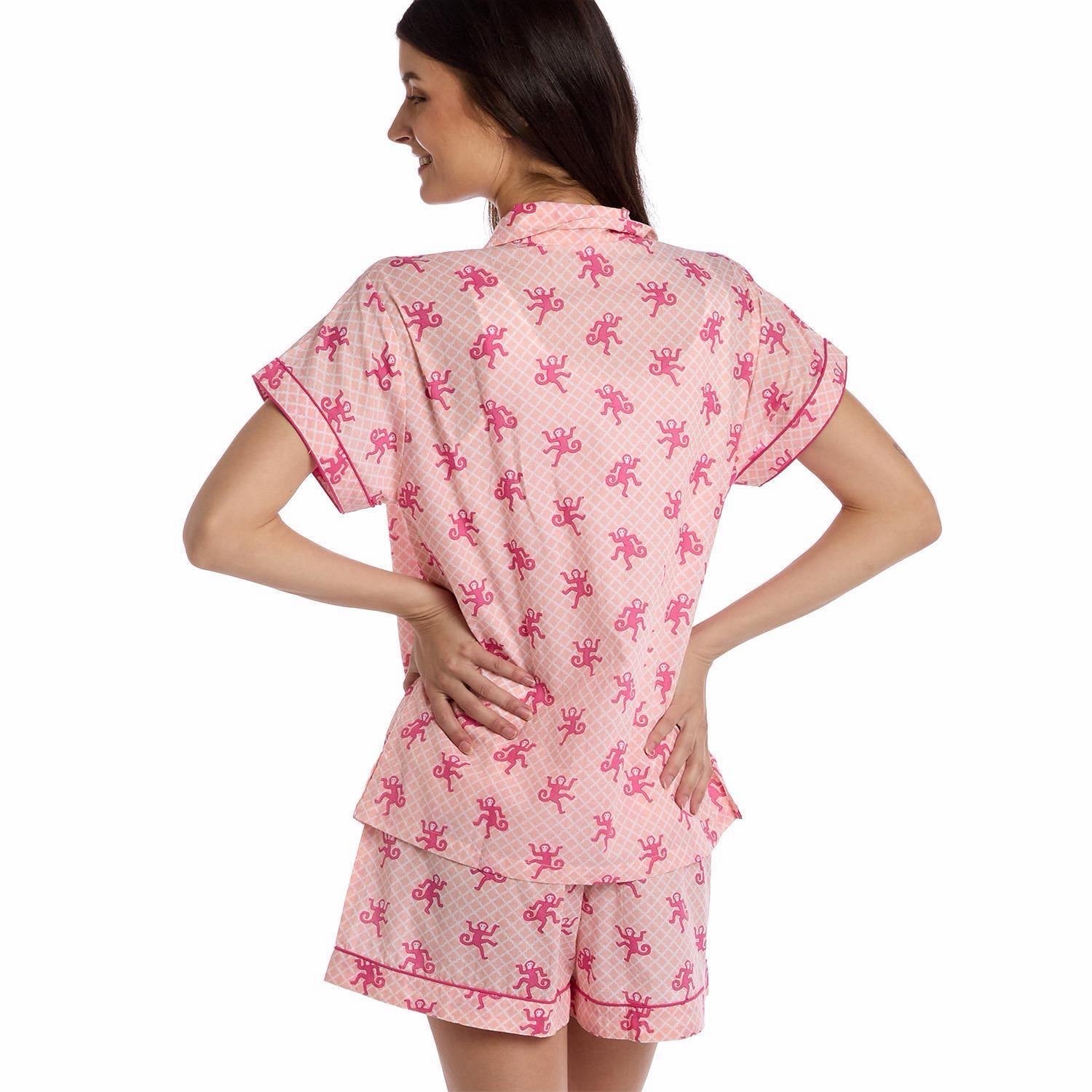 Pink Happy Monkey Cotton Pajama Set