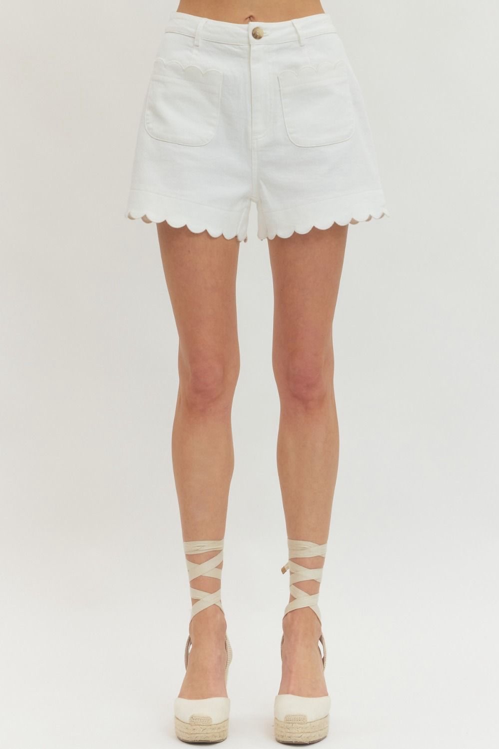 White Scallop Shorts