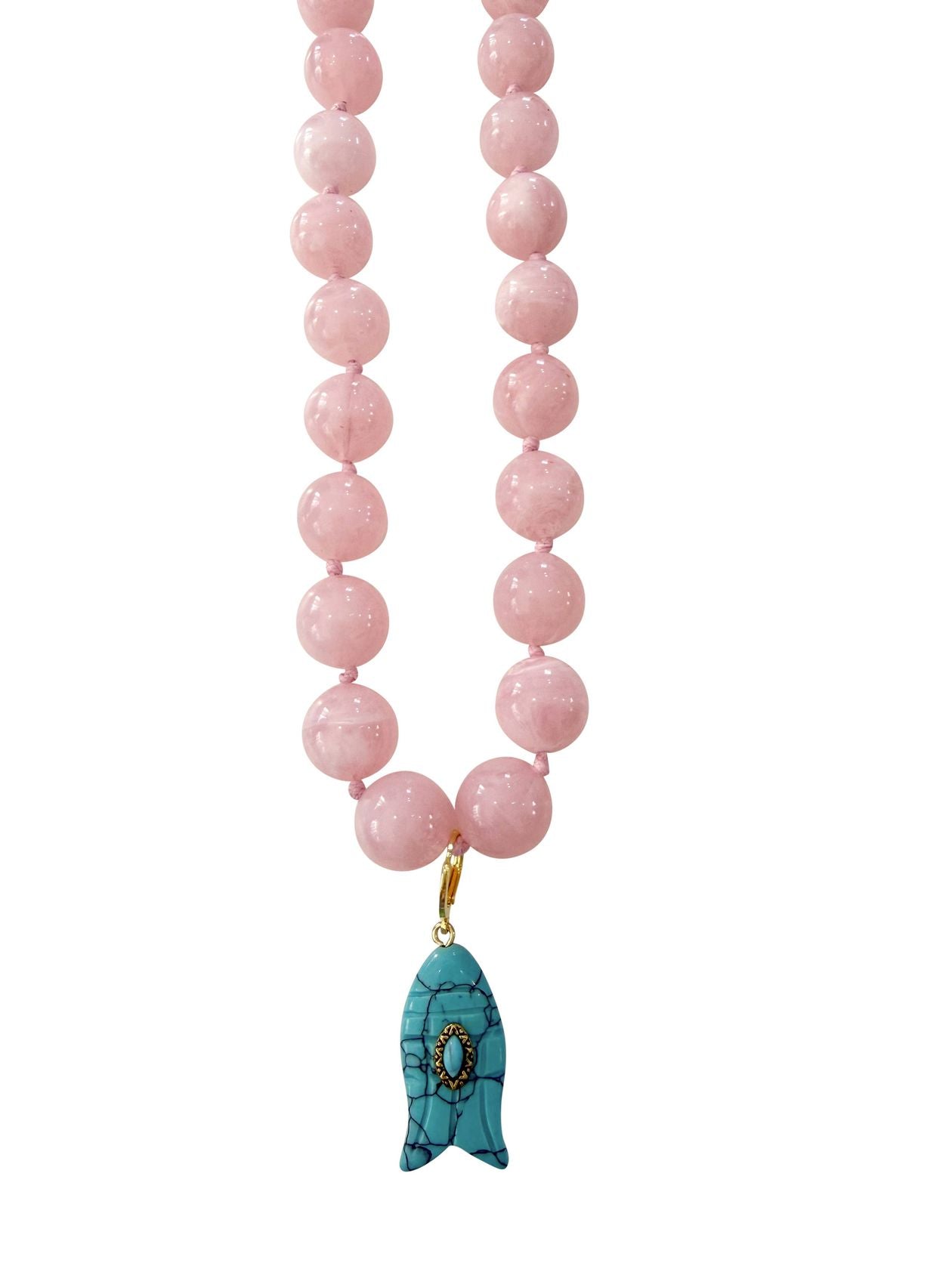 Pink Kiawah Beaded Fish Charm Necklace