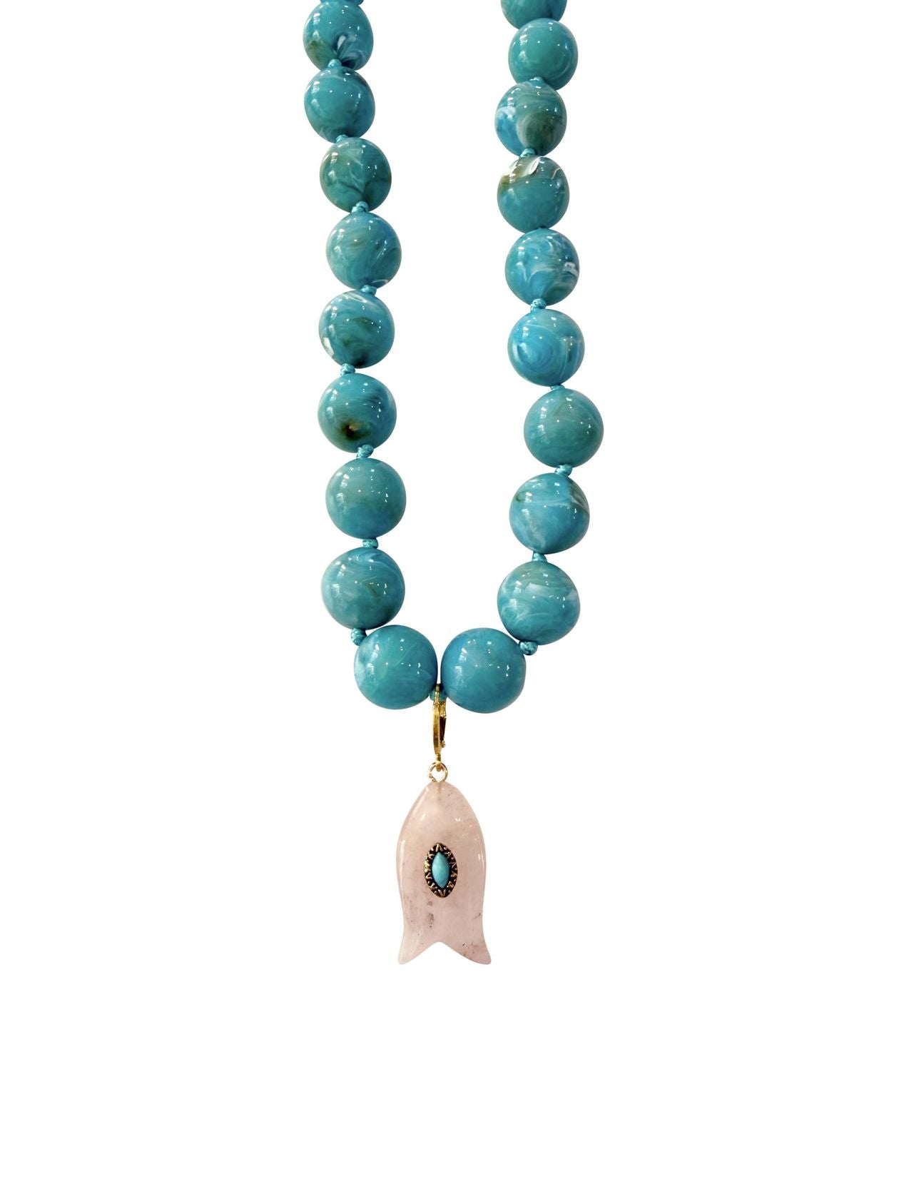 Teal Kiawah Beaded Fish Charm Necklace
