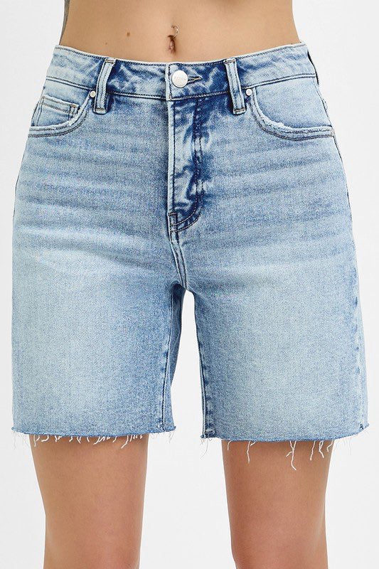 High Rise Mid Length Denim Shorts