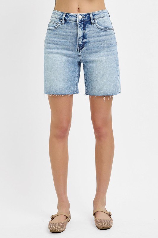 High Rise Mid Length Denim Shorts