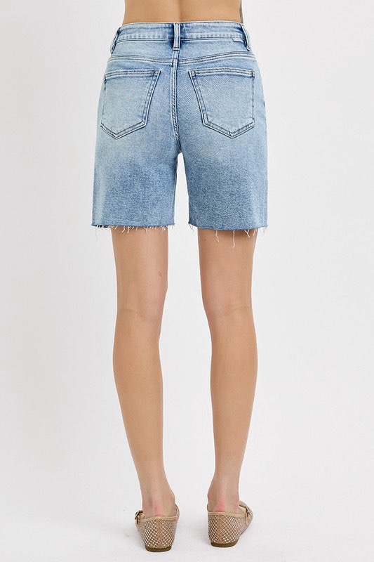High Rise Mid Length Denim Shorts