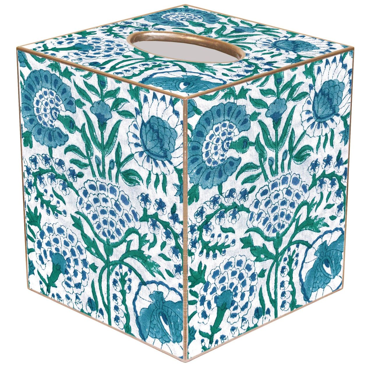 Blue Floral Block Tissue Box Cover