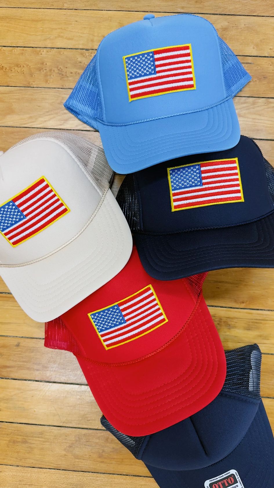 Red American Flag Patch Trucker Hat