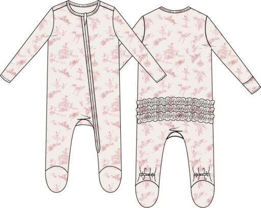 Ballet Toile Ruffle Zipper Footie