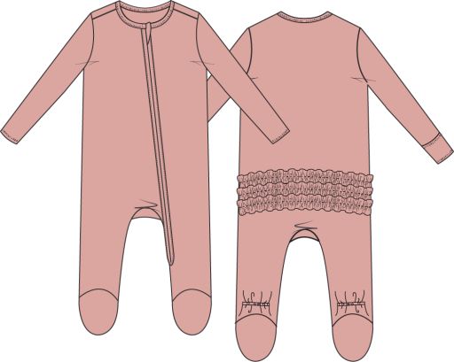 Mellow Rose Ruffle Zipper Footie