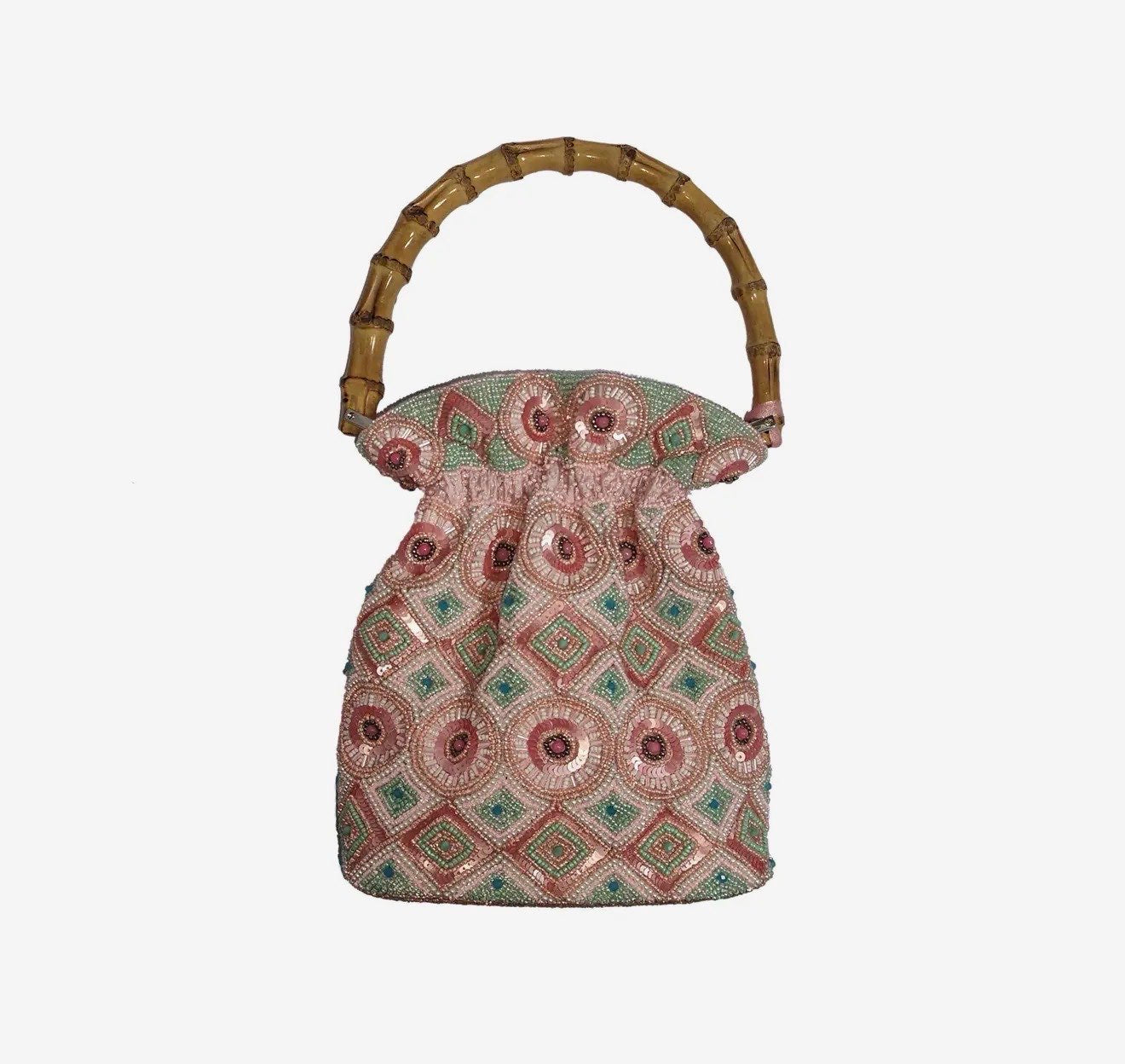 Pink Beaded Bamboo Bag