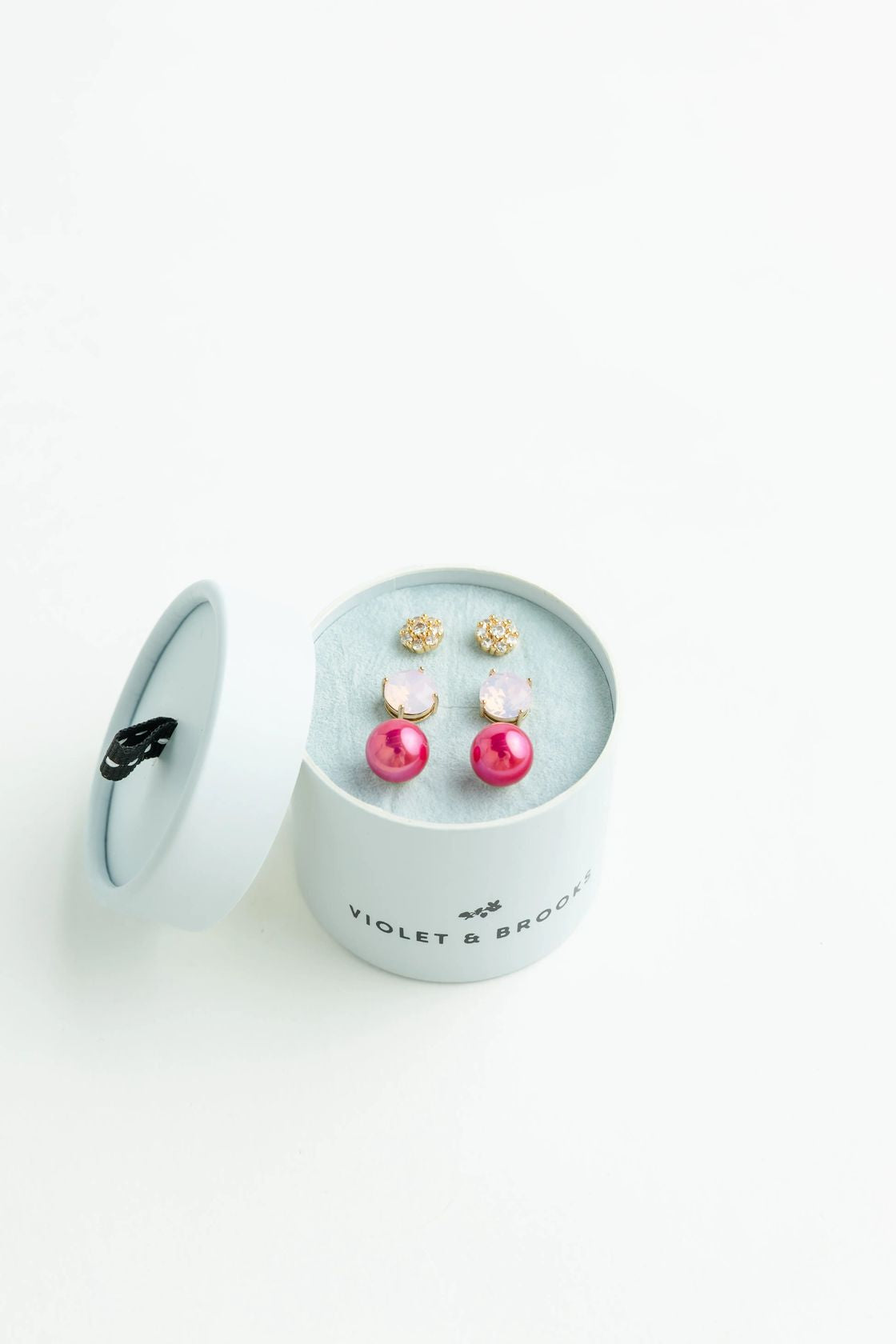 Pearly Pink Crystal Boxed Earring Set