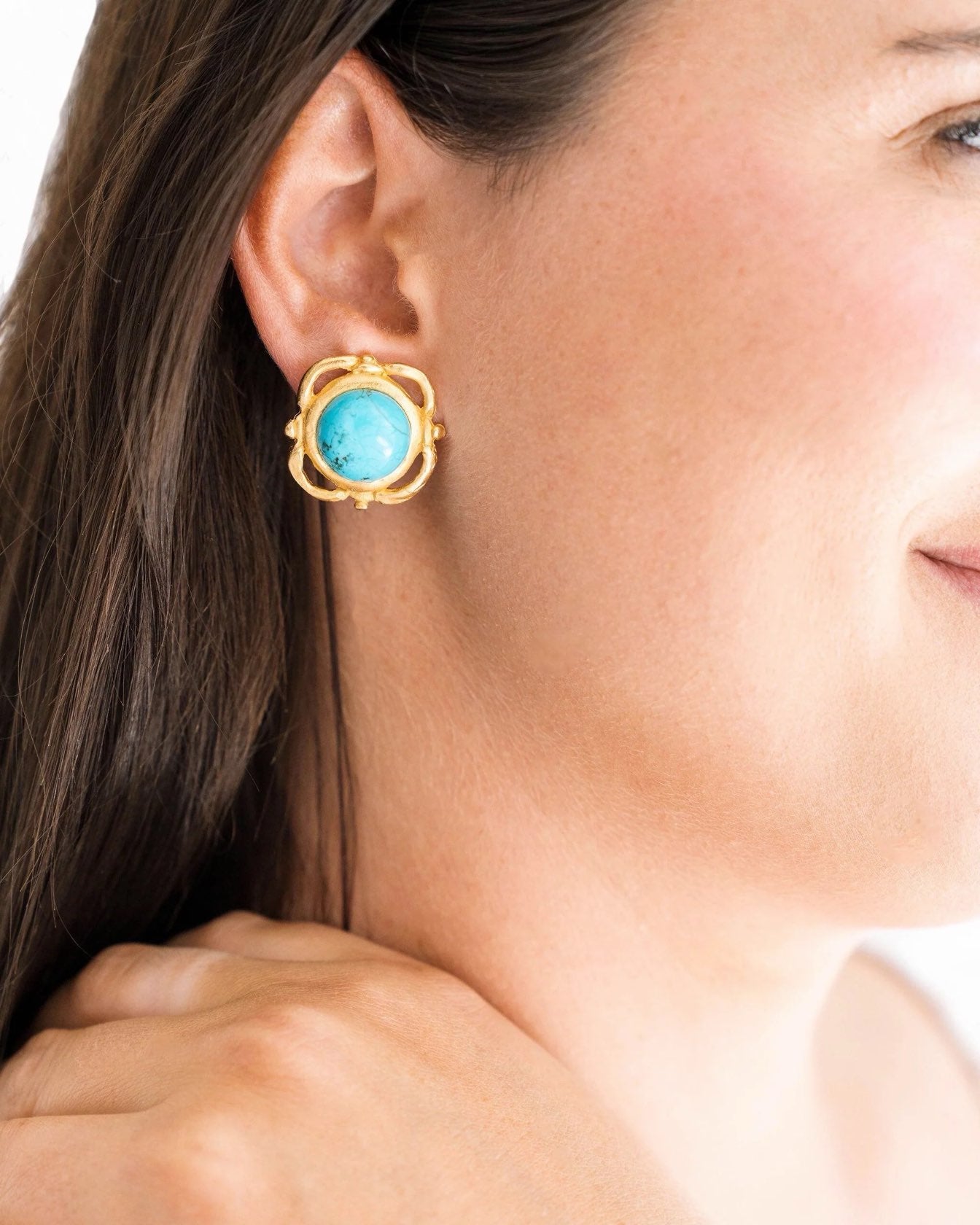 Scroll Cab Turquoise Earrings